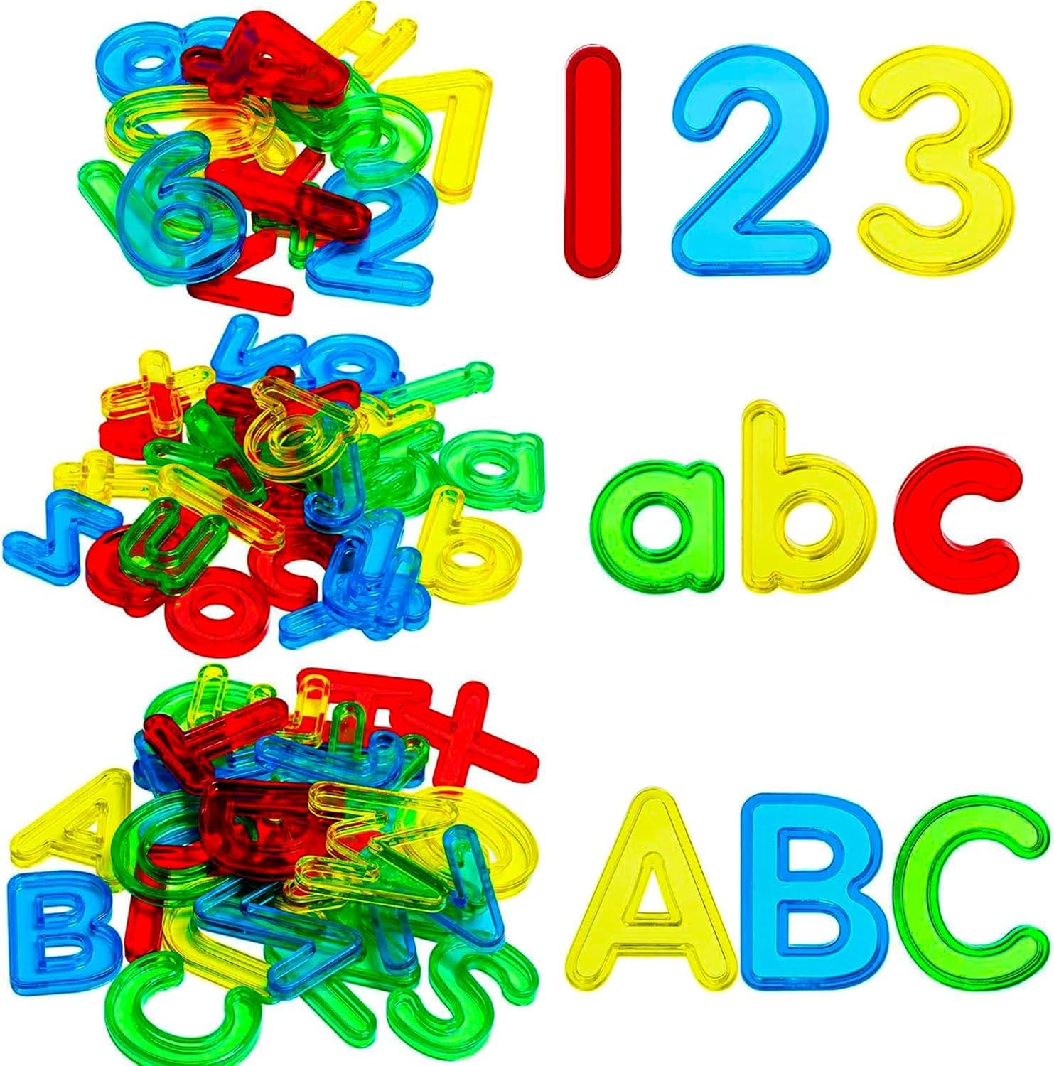 GW Box 67Pcs Plastic Practice Toy Set Transparent Letters Alphabet Letters and Numbers Include Uppercase Letters Lowercase Letters and Numbers Colorful for Counting and Spelling Toy,Ages 3+