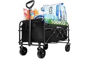 Hikenture Wagon Cart Foldable, Utility Heavy Duty Folding Wagon, Ultra-Compact Portable Grocery Cart with All-Terrain Wheels,