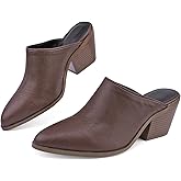 POYOIOR Women’s Pumps Closed Pointed Toe Block Heel Mule Chunky Stacked Heeled Slip On Slippers Casual Comfortable Shoes