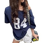 One Shoulder Oversized Tshirts Short Sleeve Y2k Baby Tees Summer Crop Top Jersey Off Shouder Graphic Tee Women