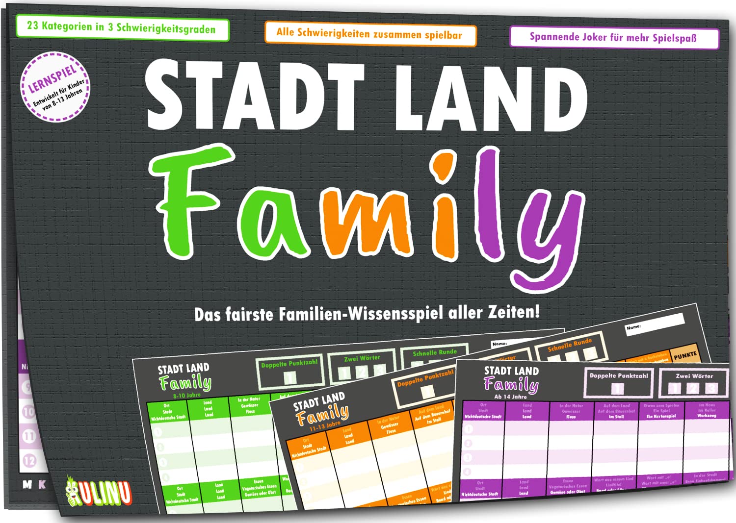 Party game Stadt, Land, Family, the fairest family game of all time, city, country, river, educational game for children from 8 years, quiz game, gift idea, for game nights (German Version)