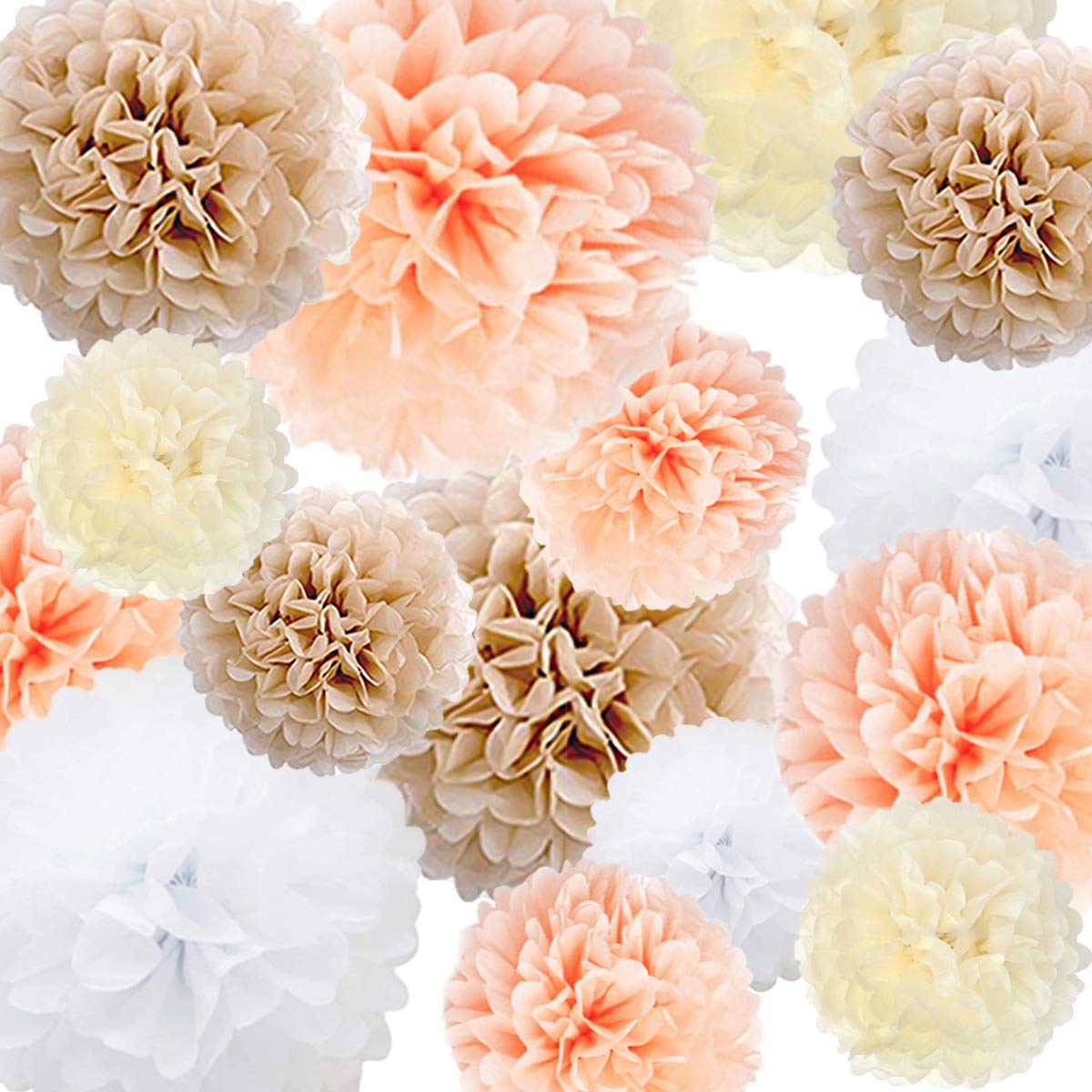 Tissue Paper Pom Poms Paper Flower 22 Pcs Champagne, Peach, Ivory, White for Birthday Bachelorette Wedding Baby Shower Bridal Shower Party Decoration