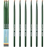 HUN Bluefire Green Color 5A Drumstick,6 Sticks,Weight Matched | Classic 5A,Selected Hickory Wood,Weight Matched, 6 sticks almost in same weight