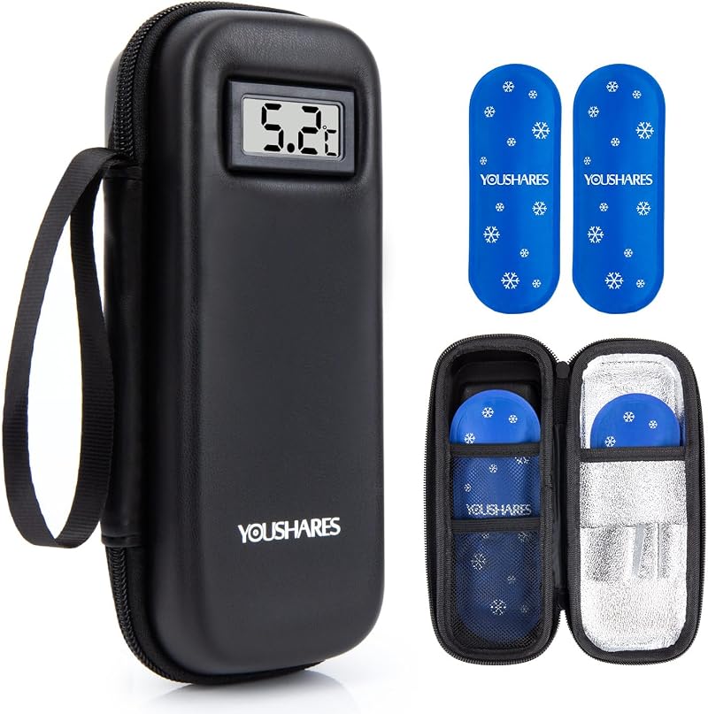 YOUSHARES Insulin Cooler Travel Case with Temperature Display (Black)
