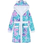 Funnycokid Girls Robes Kids Hooded Bathrobe Soft Fleece Pajamas Plush Flannel Sleepwear 4-14 Years