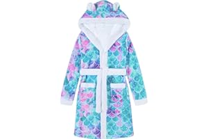 Funnycokid Girls Robes Kids Hooded Bathrobe Soft Fleece Pajamas Plush Flannel Sleepwear 4-14 Years