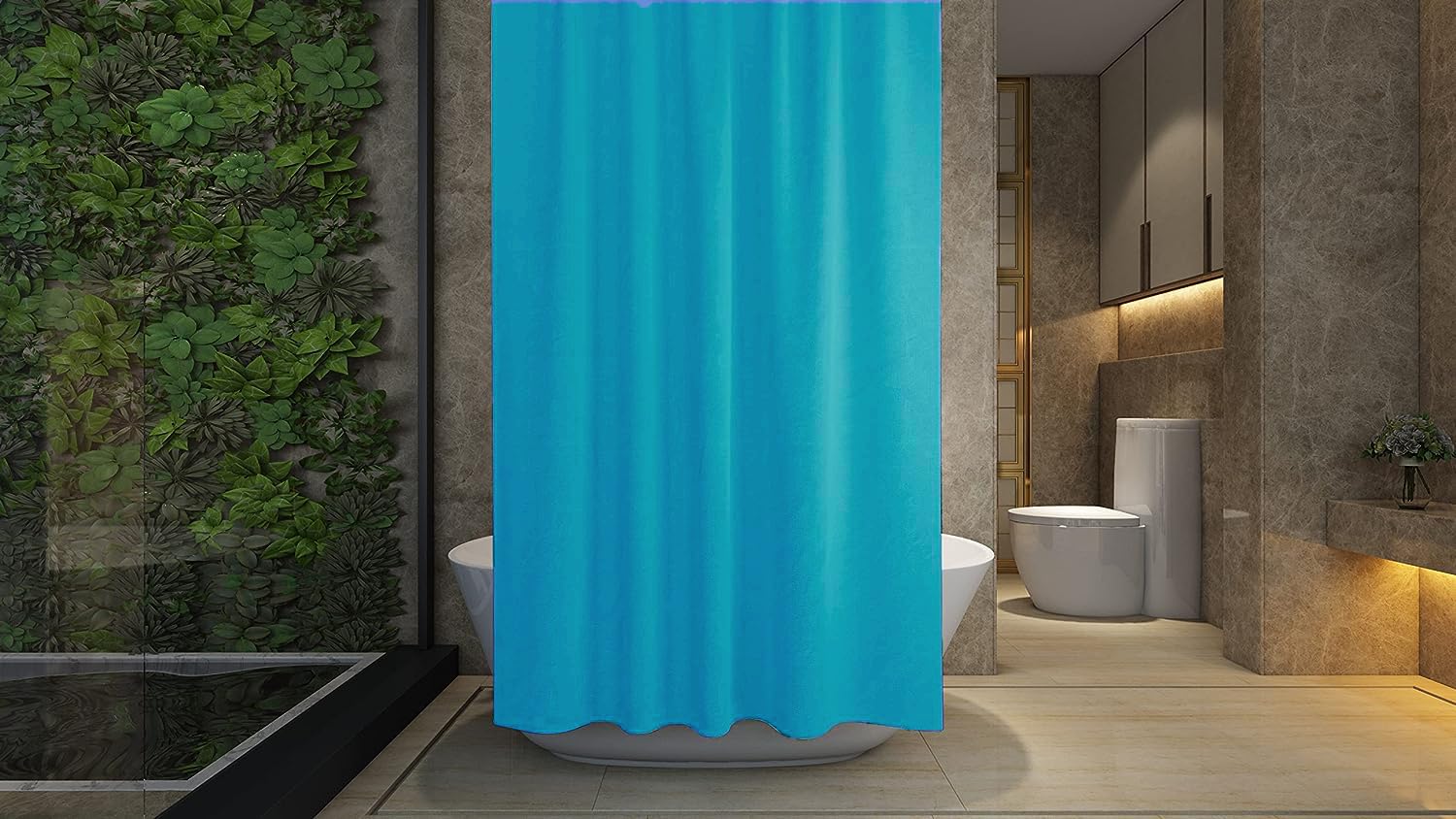 Shower Curtain - Made of PEVA, Water Repellent, Mildew Resistant, 180x180cm, 71x71inch, Rail Hooks,Feather Light, Ultra-Thin, Wet Rooms, Shower, Bath, Plain, Vibrant Colours (Hot Blue)
