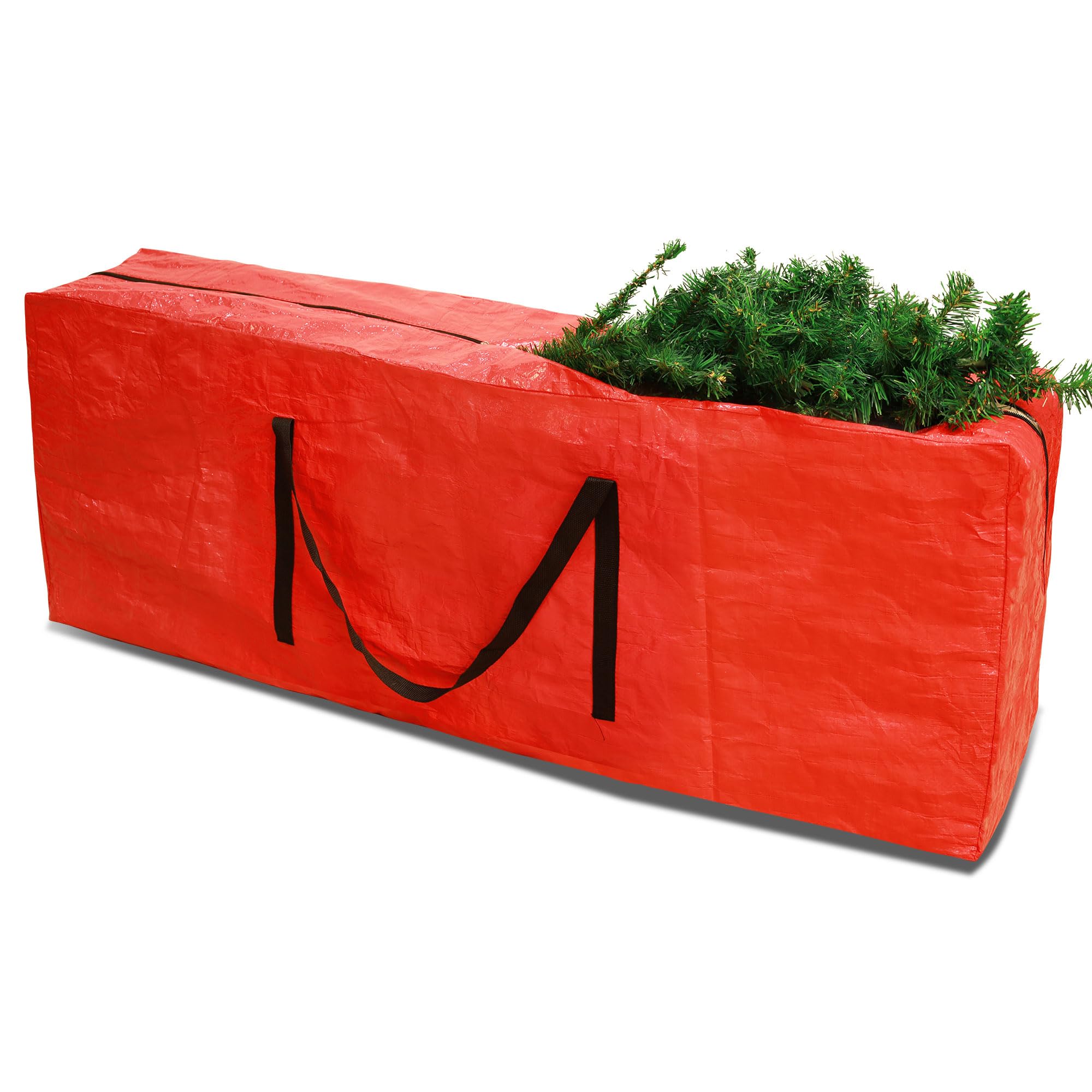 RICHIE Christmas Tree Storage Bag for up to 7.5ft Christmas tree, Xmas Tree Storage Box for easy storage of Christmas tree with durable reinforced carry handle(120x25x45cm, Red)