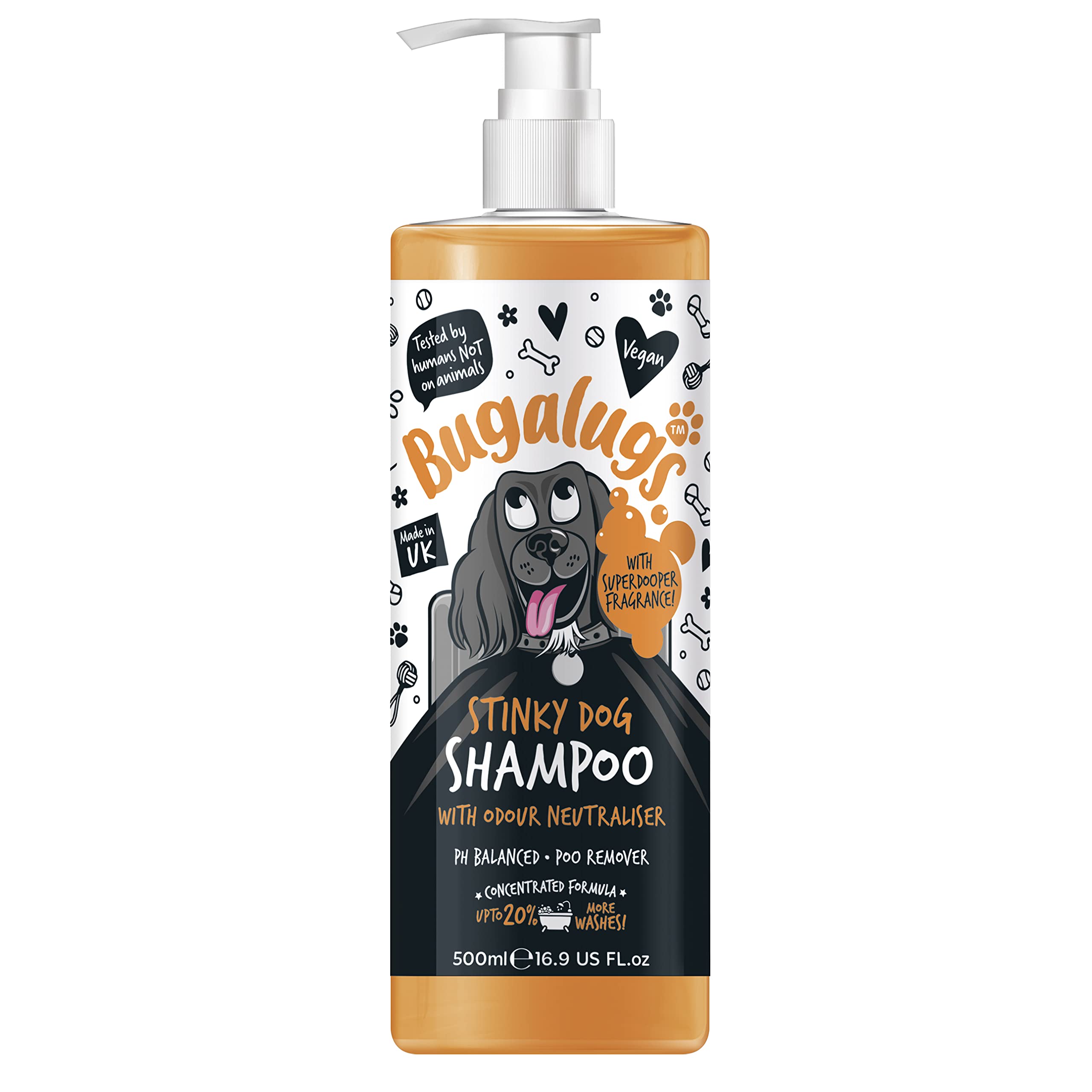BUGALUGS Stinky Dog Shampoo 500ml pet shampoo with odour neutraliser, fox poo shampoo for dogs with dog perfume, dog shampoo for sensitive skin & dog grooming puppy conditioner (500ml (Pack of 1)