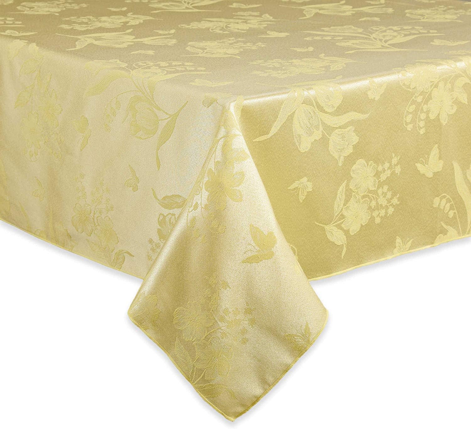 Spring Splendor Butter Yellow Fabric Tablecloth (60 x 120 Rectangle/Oblong)