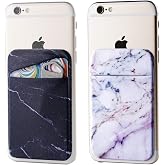 2Pack Marble Adhesive Phone Pocket,Cell Phone Stick On Card Wallet Sleeve,Credit Cards/ID Card Holder(Double Secure) with Sticker for Back of iPhone,Android and All Smartphones-Black&amp;Purple Marble