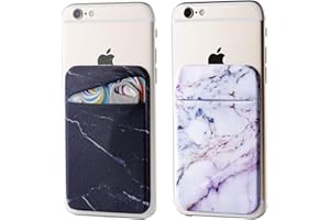 FULGAMO 2Pack Marble Adhesive Phone Pocket,Cell Phone Stick On Card Wallet Sleeve,Credit Cards/ID Card Holder(Double Secure) with Sticker for Back of iPhone,Android and All Smartphones-Black&Purple Marble