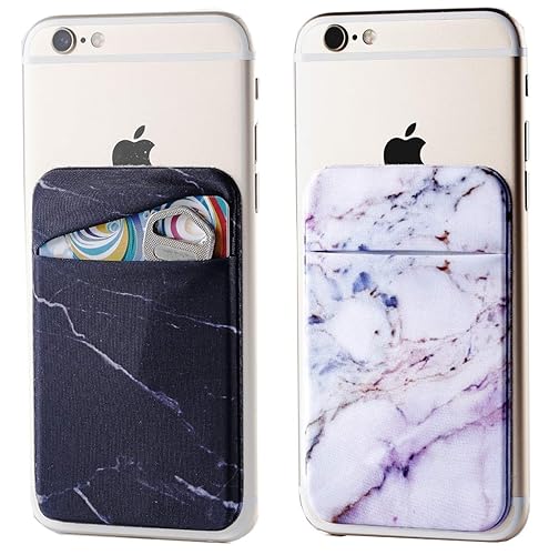 2Pack Marble Adhesive Phone Pocket,Cell Phone Stick On Card Wallet  Sleeve,Credit Cards/ID Card Holder(Double Secure) with Sticker for Back of  - Main Image