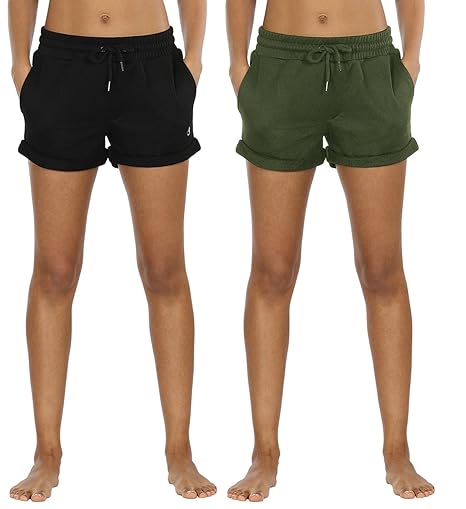 icyzone Damen Sweatshorts 2er Pack Kurze Sporthose Gym Fitness Shorts
