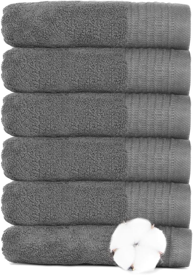 VANZAVANZU Hand Towels for Bathroom Face Towels Set, 100% Cotton Ring Spun Highly Absorbent Durable for Bath Face Spa Hotel Salon, Size 16" x 28" (Navy Blue, 6-Pack): Home & Kitchen