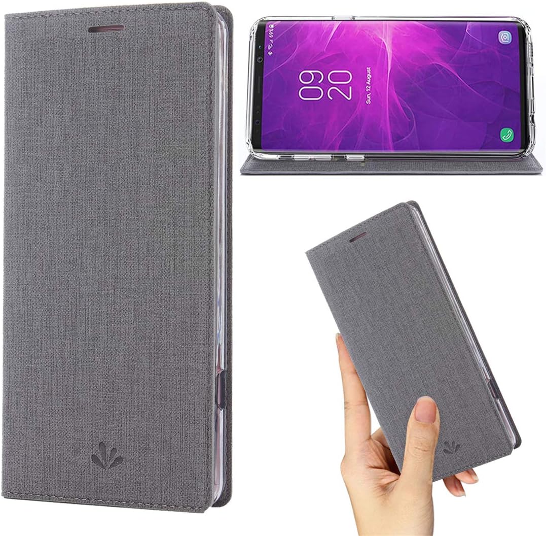 weier Flip Case for Samsung Galaxy Note 9,Premium Thin Case Wallet with Card Holder Stand Design Clear TPU Bumper Full Body Protective Leather phone Cover for Galaxy Note 9 (Gray)