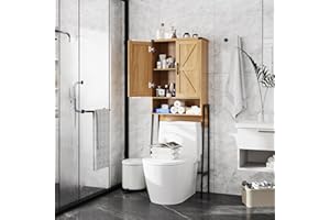 VABCHES Over The Toilet Storage Cabinet with 2-Door Design Bathroom Organizers and Storage with Anti-Tip Device Over Toilet Organizer with Shelves for Bathroom,Restroom,Laundry Natural