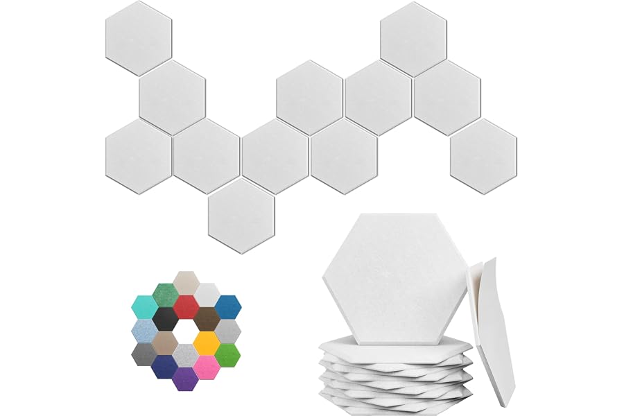Hexagonal Acoustic Panels-12 Pack High-Density Sound Absorbing Panels 12"X10"X0.4" for Enhanced Noise Reduction, DIY Design, Idea for Studios, Offices, and Home Theaters(Snow White)
