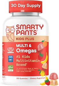 SmartyPants Kids Multivitamin Gummies with Omega 3 DHA/EPA, Vitamins D3, C, B12, B6, A, K, and Zinc, Gluten Free, Clean Label