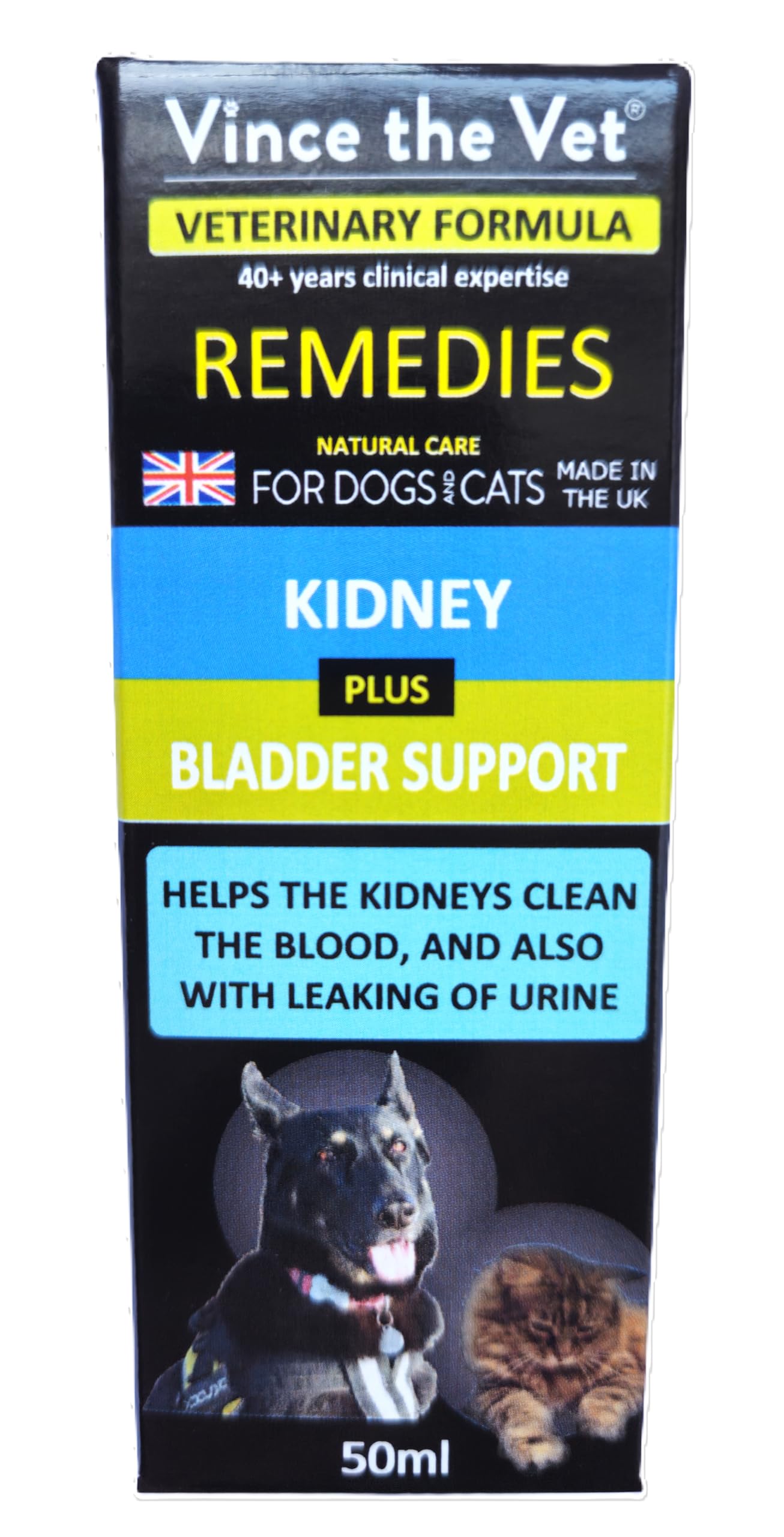 Vince the Vet - Kidney & Bladder Support Drops for Dogs & Cats (50ml), Human Grade Veterinary Formulated Blend of Botanical Extracts to Support Struggling Kidneys, Detox Body & Aid Bladder Contro