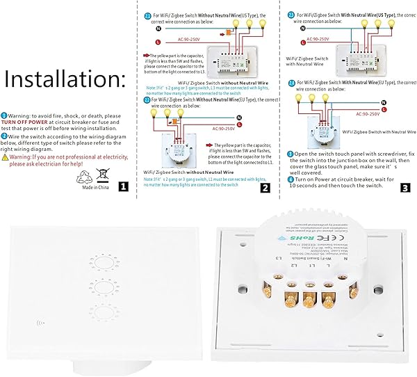 Smart Switch Smart WiFi Light Switch Funciona con Alexa Echo dot Google Home IFTTT Roqi y iOS Siri corriente nominal de 10A certificacin de producto CE FCC y ROHS enchufe del Reino Unido mate