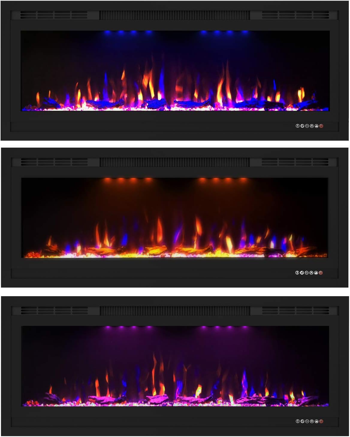 wall mounted electric fireplace on Fireplaces Masarflame Luxurious 42 Electric Fireplace Wall Mounted In Wall Recessed Fireplace Heater Log Crystal Set Adjustable Flame Top Light Color Remote Touch Control With Timer Thermostat Electric Fireplaces