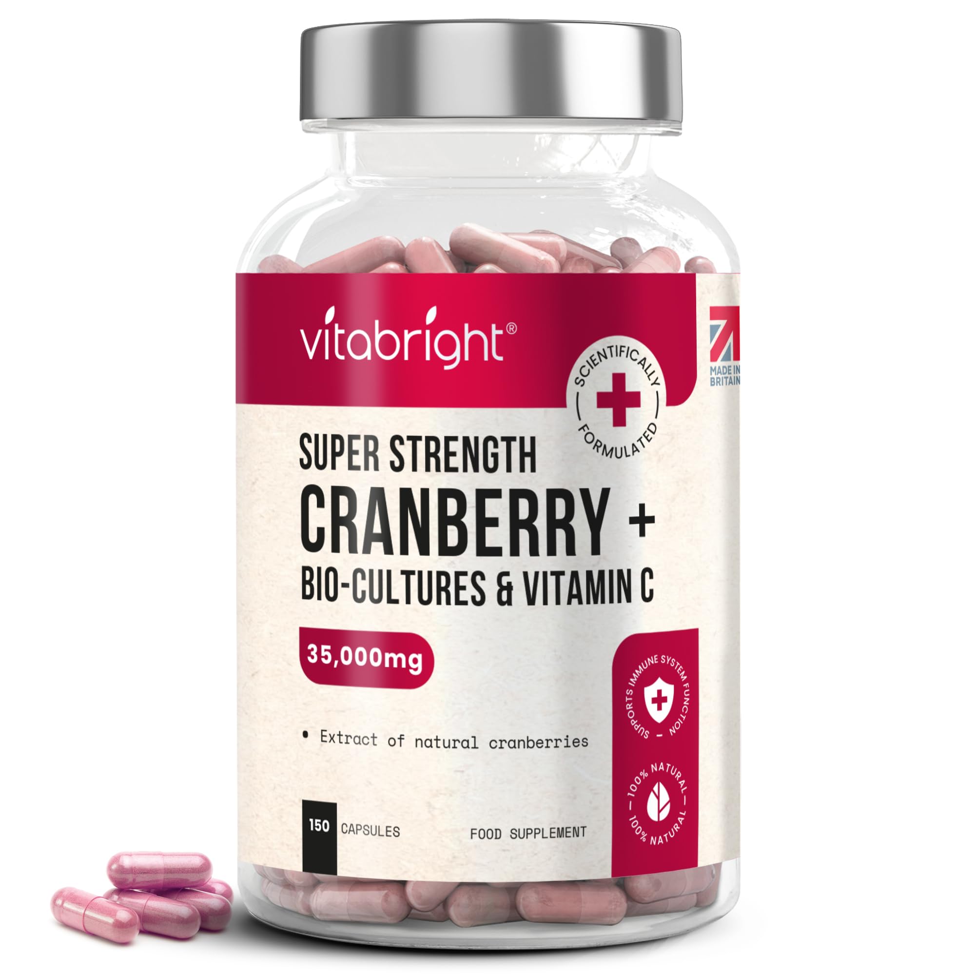 Intimate Flora Probiotics for Women | 150 Capsules | for Women | Probiotics Lactobacillus Rhamnosus + Lactobacillus Reuteri & Cranberry Extract Prebiotics & Vitamin C | VitaBright