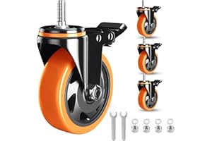 WOZESEIK 3 Inch Swivel Stem Caster Wheels Heavy Duty Threaded Stem Mount Casters Set of 4 with American Size UNC 1/2"-13 x 1
