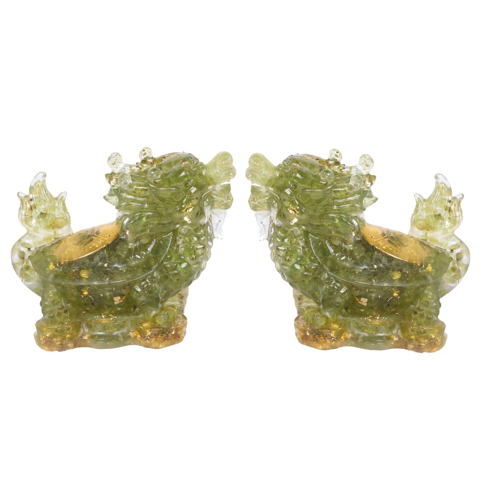 mookaitedecor Set of 2 Peridot Crystal Dragon Turtle Figurine Feng Shui Ornament for Home Good Luck Decor, Resin Healing Crystal Dragon Tortoise Gift Green Semi Precious Gemstone Animals Statue