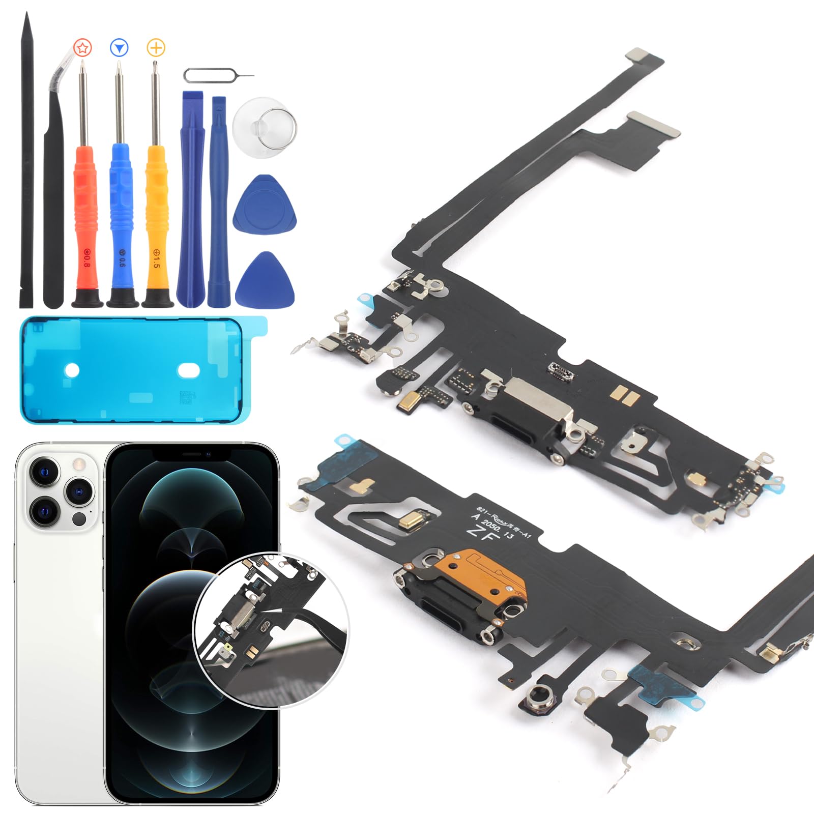 Photo 1 of Replacement for iPhone 12 Pro Max Charging Port Dock Connector for iPhone 12 Pro Max Charging Port Flex Cable Replacement USB Charger Board Flex Cable Assembly Accessories with Repair Tools