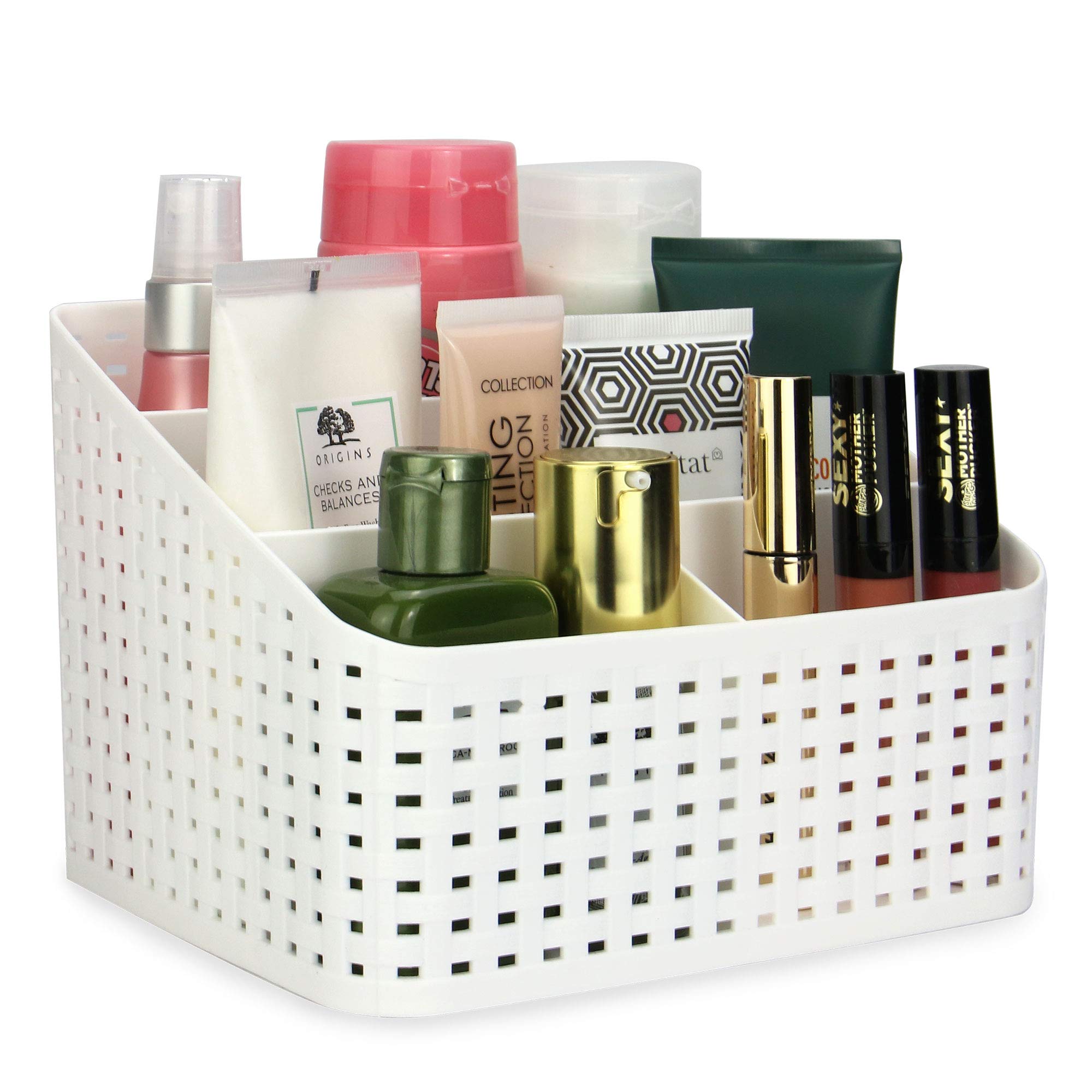 Clear Makeup Organiser Box – 5-Compartment Toiletry & Skincare Storage for Vanity, Dressing Table or Sink – Cosmetic Holder for Brushes, Beauty Products & Accessories | Pukkr