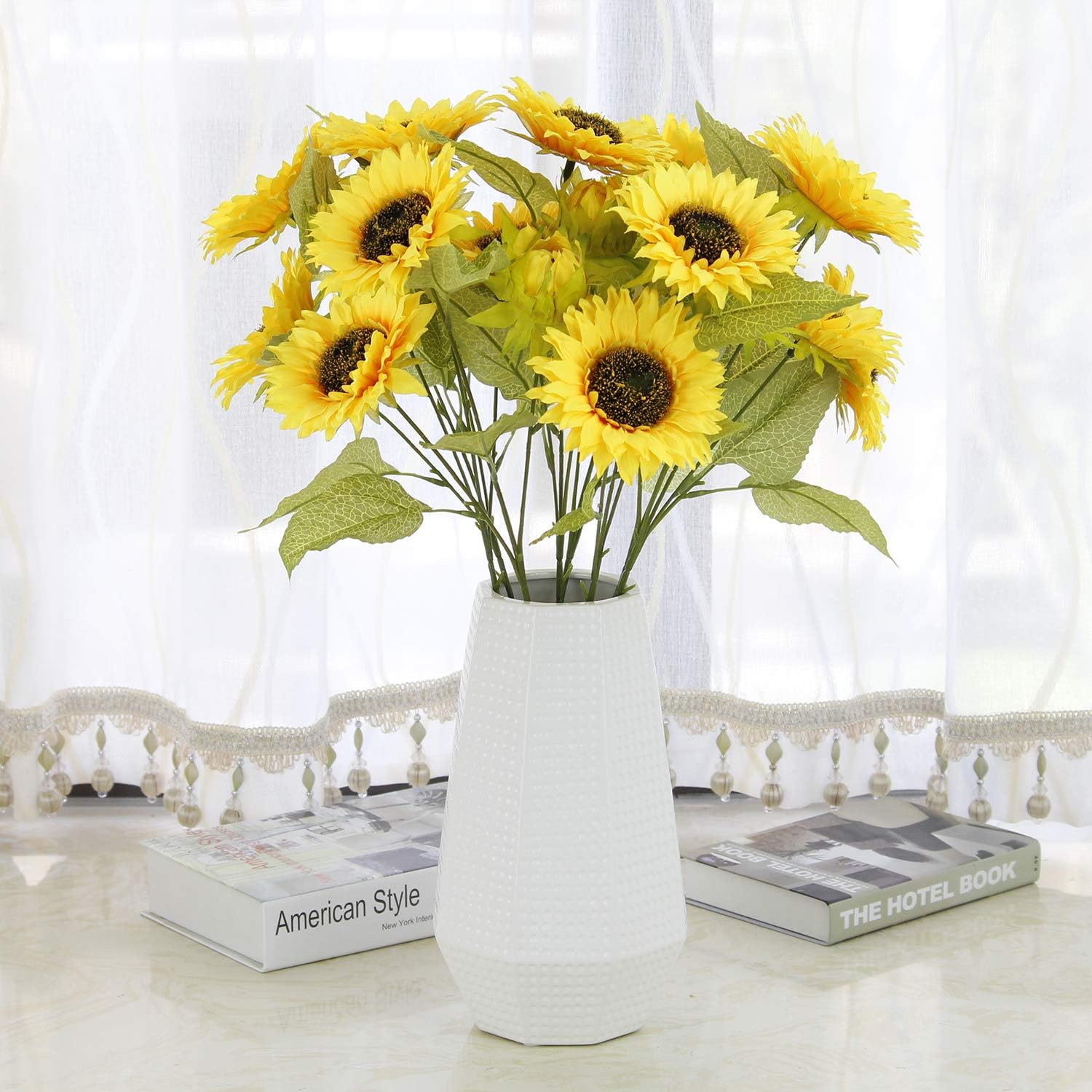 Amazon Com Rrshun 6 Pcs Artificial Flowers Babys Breath Sunflower Flower Real Touch Fake Flower Pu Plants For Wedding Bouquets Diy Party Home Garden Decor Kitchen Dining