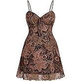 Milumia Women's Plus Size Vintage Mesh Cami Dress 90s Goth V Neck Mini Dresses