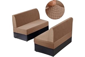Tryitsbest 2 Sets RV Dinette Cushion Cover-Pop Up RV Camper Cushion Covers-Washable Stretch RV Dinette Seat Covers for RV Camper Car Bench, Sofa Bed Includes 2 Backrest Cover & 2 Bench Cover (Camel)