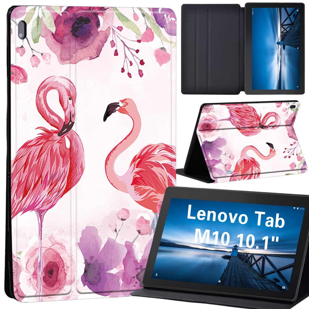 Case for Lenovo Tab M10 TB-X605F/ TB-X605L/ TB-X505F/ TB-X505L - Leather Tri-Fold Stand Cover Case for Lenovo Tab M10 10.1-Inch Tablet, (flamingo08)