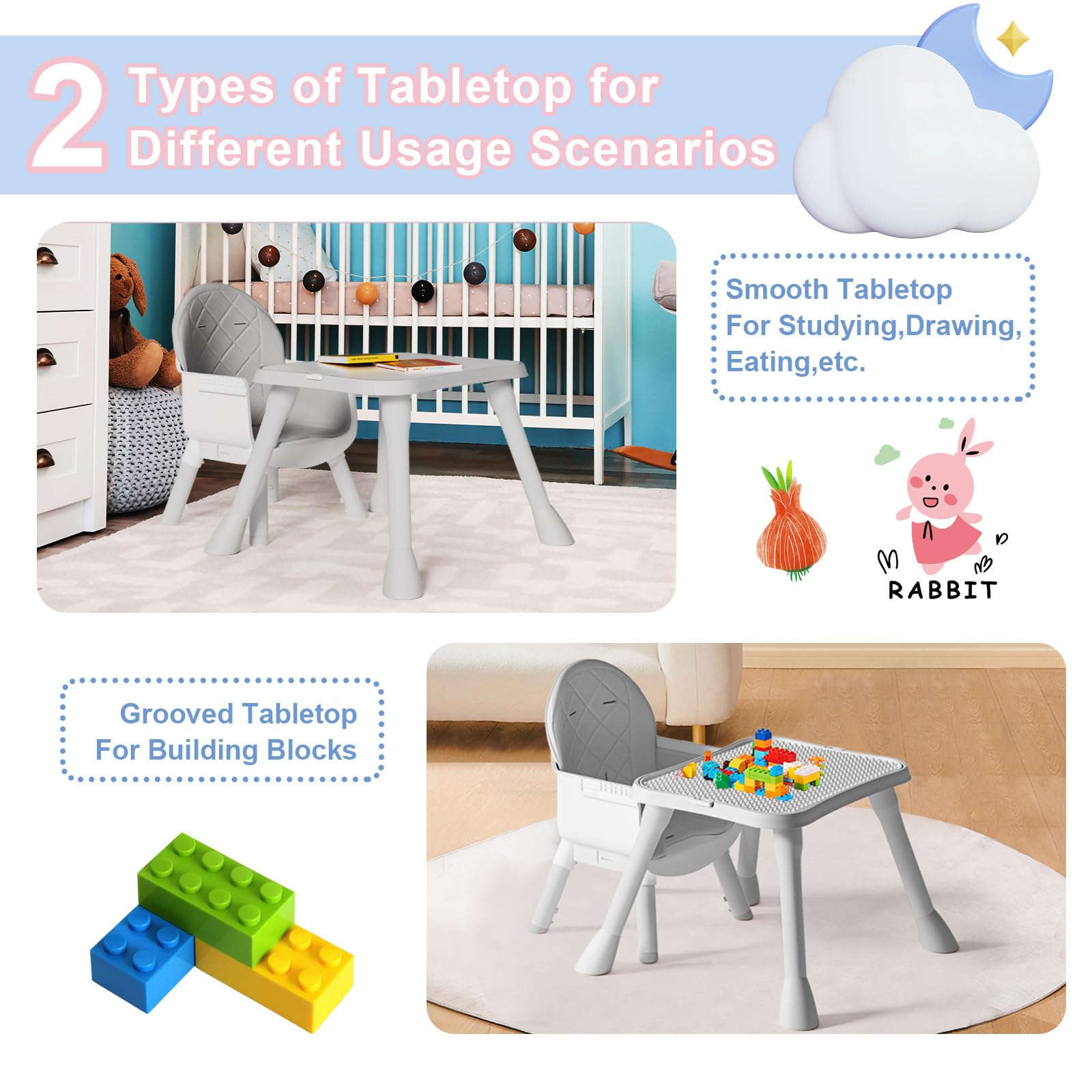 6 in 1 Baby High Chair, Convertible Highchair for Babies and Toddlers (Grey)