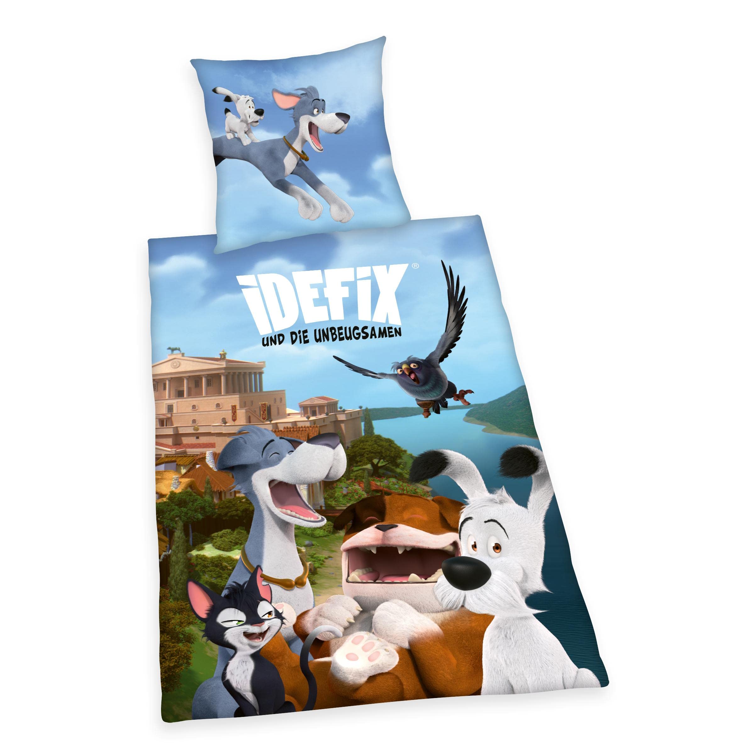 Herding Dogmatix and the Indomitables Bedding Set, Pillowcase 70 x 90 cm, Duvet Cover 140 x 200 cm, with smooth-running zip, 100% Cotton/Renforcé, Multicoloured