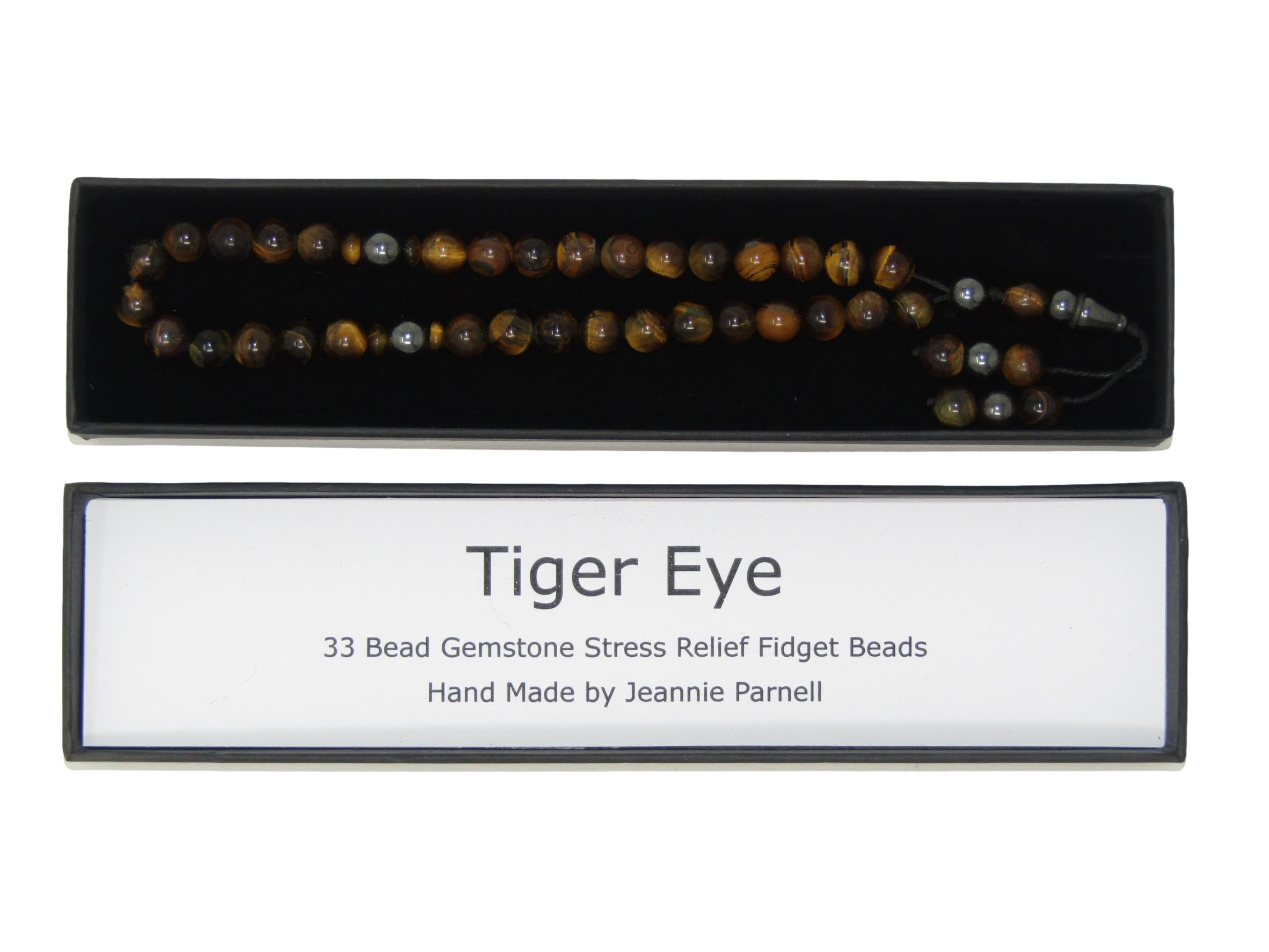 N12 BSTE Stress Relief Fidget Beads 8mm Tiger Eye Gemstone Beads and Accessories in Gift Box Handmade Design by Jeannieparnell