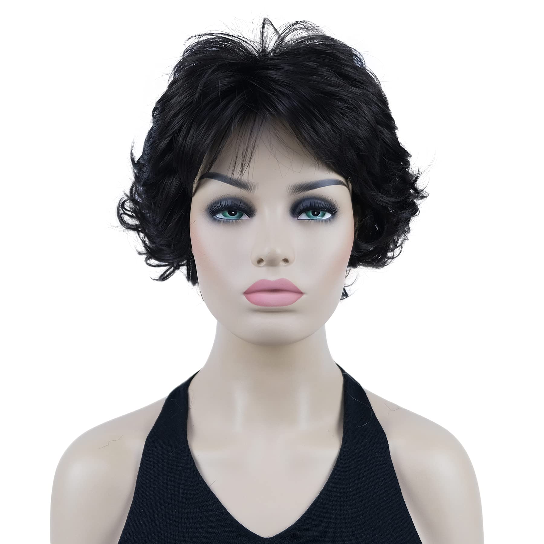 Lydell 8" Short Curly Women Wigs Soft Shaggy Layered Classic Cap Full Synthetic Wigs (Dark Brown)