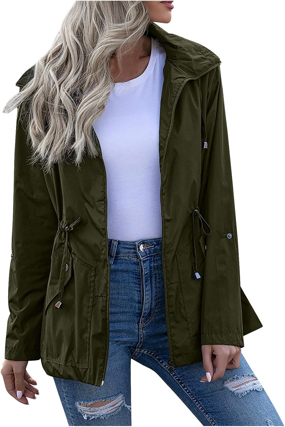 womens mid length rain coat