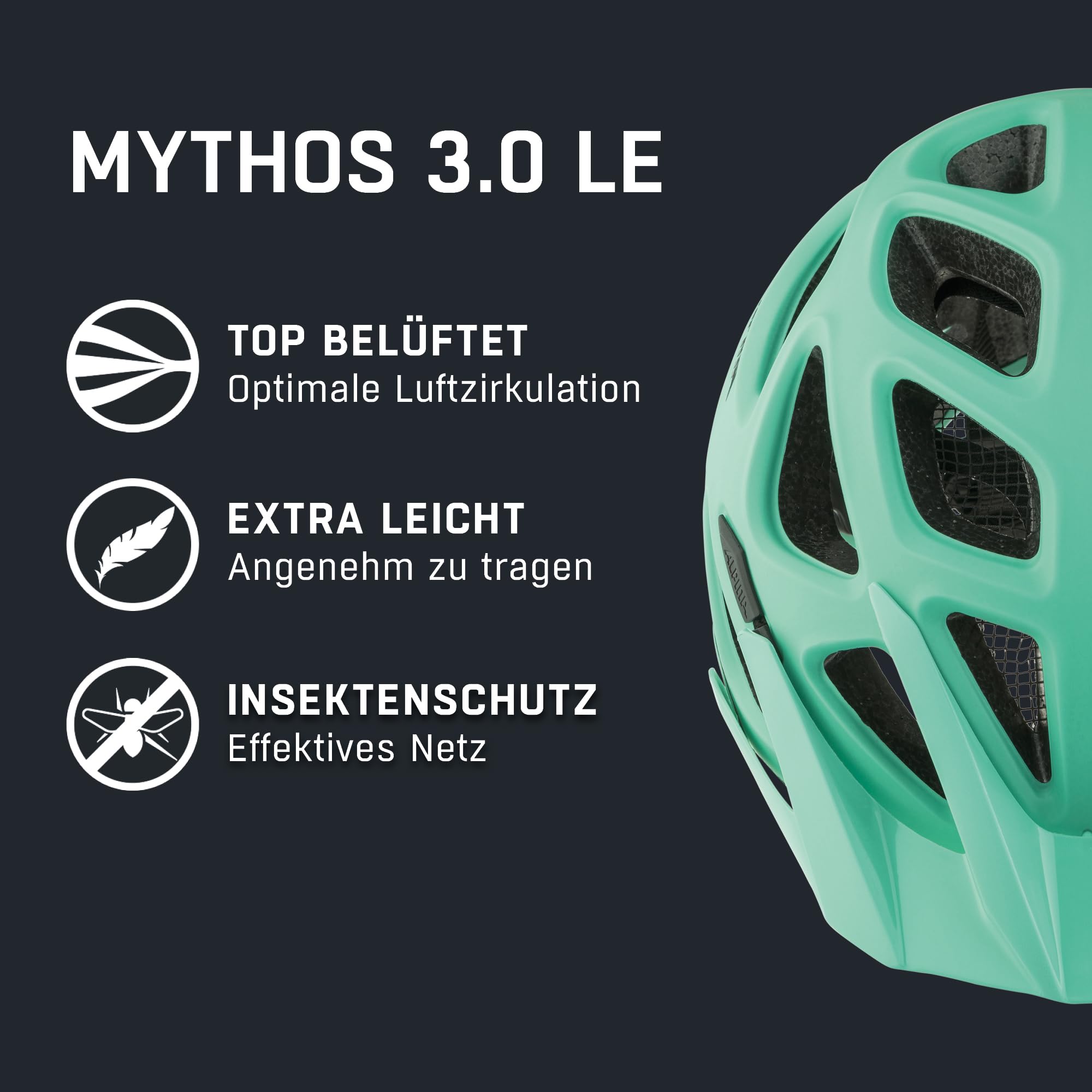 Alpina Mythos 3.0 L.E. - Leichter, Optimal Belüfteter & Anpassbarer Fahrradhelm Mit Antibakteriellen Polstern Für Erwachsene, Turqouise matt, 52-57 cm 2