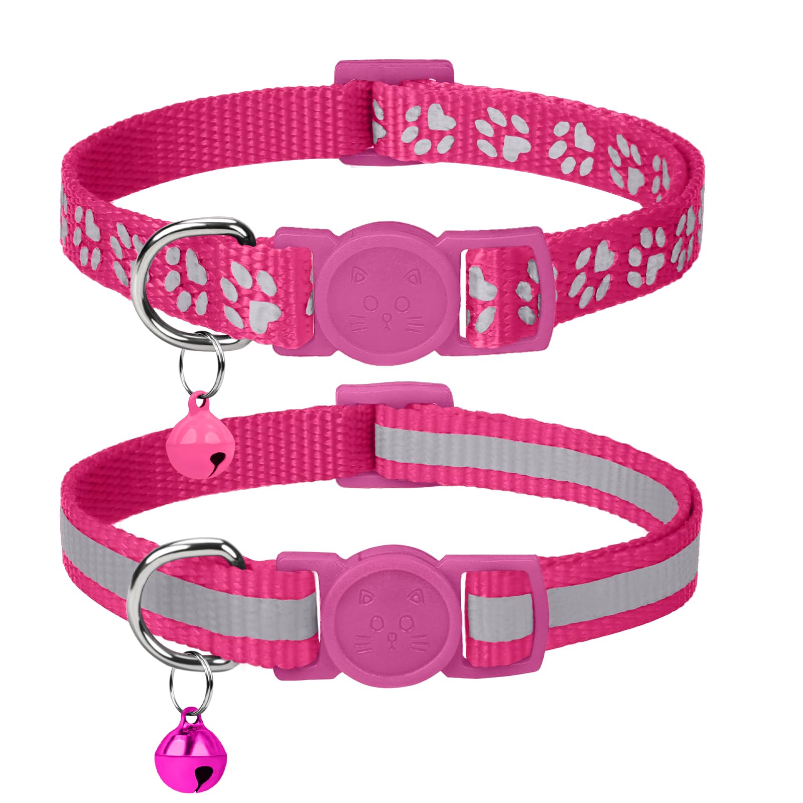 Taglory Reflective Cat Collar with Bell and Safety Release, 2-Pack Girl Boy Pet Kitten Collars Adjustable 15-20 cm for 2-6 Months Cat, HotPink