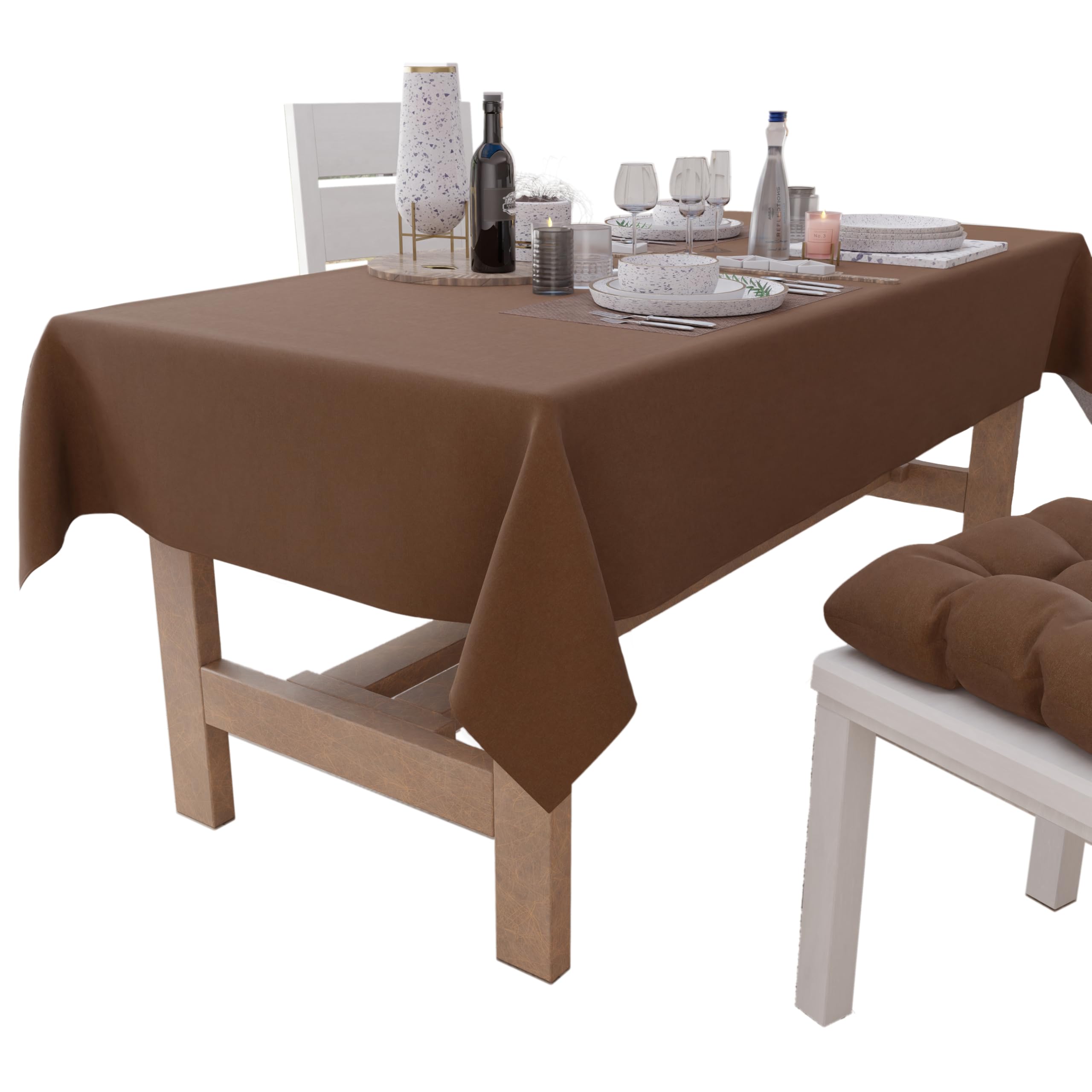PETTI Artigiani Italiani - Table Cloth, Table Cloth, Kitchen Tablecloth in Cotton Design Solid Brown X24 Seats (140 x 450 cm) 100% Made in Italy