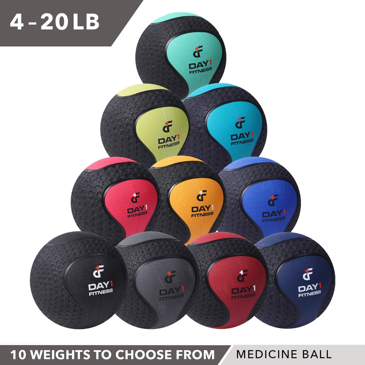 Medicine Exercise Ball with Dual Texture for Superior Grip by Day 1 Fitness - 10 Pounds - Fitness Balls for Plyometrics, Workouts - Improves Balance, Flexibility, Coordination : Sports & Outdoors