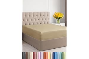CGK Unlimited Full Size Fitted Bed Sheet - Hotel Luxury Single Fitted Sheet Only - Fits Mattress Up to 16 - Extra Soft, Wrinkle Free- Bottom Fitted Sheet - Beige Single Fitted Sheet Only