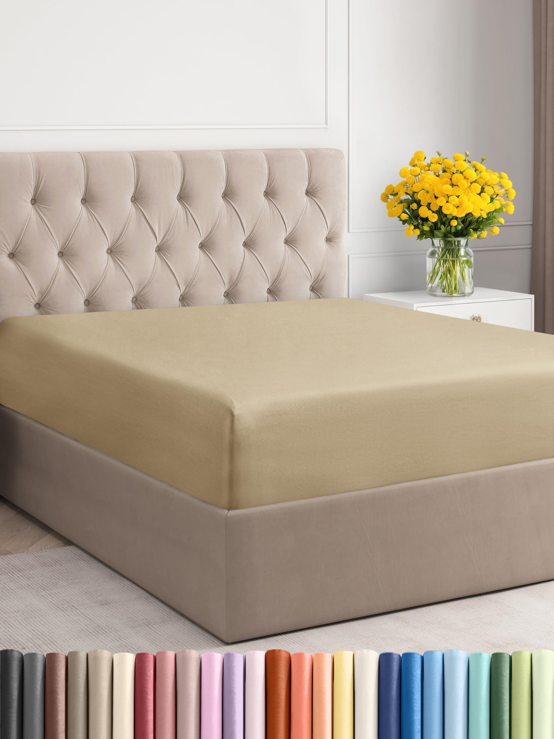 Photo 1 of Twin XL Fitted Bed Sheet - Bottom Single Fitted Sheet Only - Ultra-Soft Hotel Luxury Bedding w/ 8-16 Inch Deep Pockets - Breathable, Cooling & Wrinkle Free - Easy-Fit, Fade & Shrink Resistant - Beige