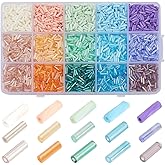 PH PandaHall 4050pcs 15 Colors Glass Bugle Beads, 6mm Tube Beads Cream Colors Loose Spacer Bead Silver Lined Craft Bead for DIY Bracelet Necklace Jewelry Making Beading Sewing Embroidery Crafting