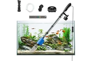 ZUERST 6-in-1 Electric Aquarium Gravel Vacuum Cleaner – 528GPH Automatic Fish Tank Cleaner with Powerful 32W Pump, Sand Washer, Water Changer & Waste Remover for 10–200 Gallon (Blue Temperature Sticker)