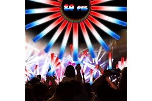 CAMIRUS 20Pack Patriotic Foam Glow Sticks with 3 Modes - Red White Blue LED Flashing Sticks Light up Glow in The Dark, 4th of July Party Supplies for Wedding/Parade/Carnival