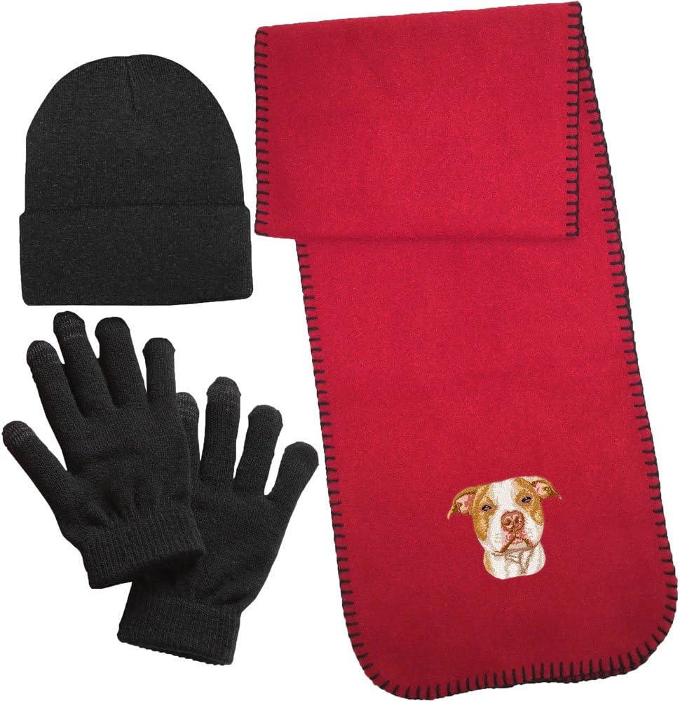 Cherrybrook Red Dog Breed Embroidered Lightweight Scarf Bundle - Includes Embroidered Scarf, Beanie, and Gloves (All Breeds)